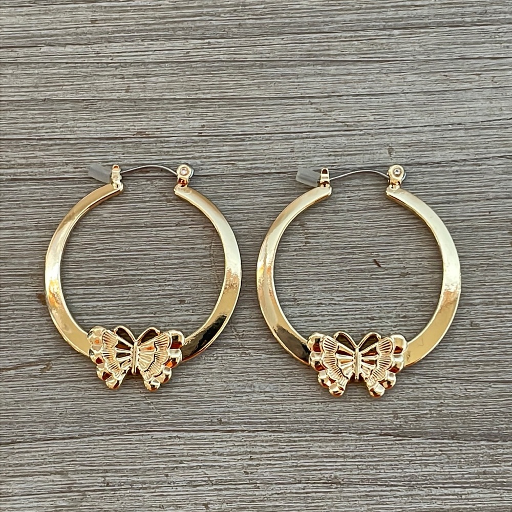 NEW Gold Hoops with Butterflies